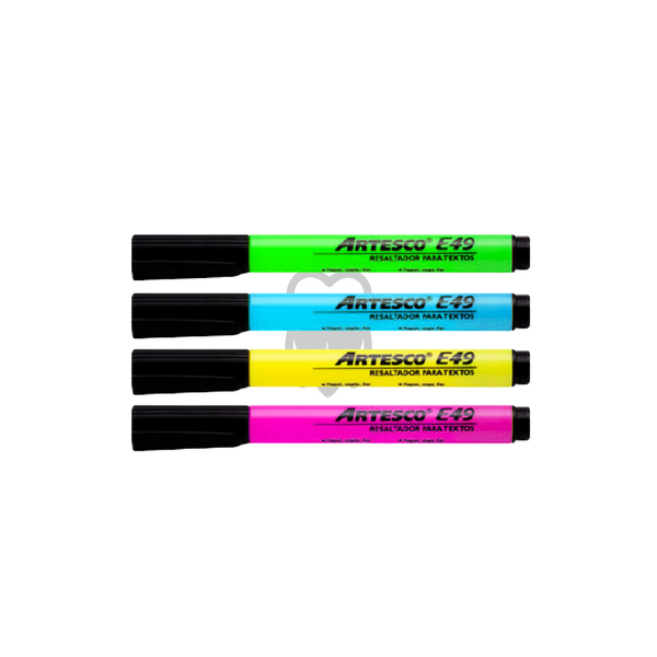 Resaltadores Artesco X 4 Amarillo, Fuscia, Naranja Y Verde