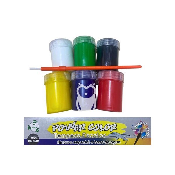 Tempera Power Color X6 Colores Primarios